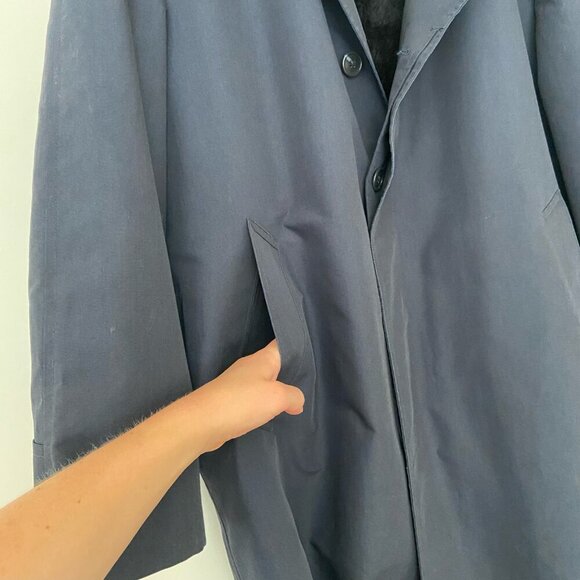 London Fog Towne Men's Navy Blue Long Fleece Lined Trench Coat Jacket Sz 42 Long - Picture 4 of 13